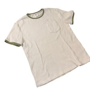 Dandy Del Mar Men’s Waffle Knit Ringer Tee | Cream & Olive |  Size M